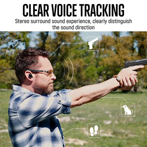 Man shooting outdoors using Wireless Shooting Ear Protection Earplugs With Bluetooth Hearing Protection Earbuds For Noise Reduction