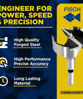 Badass 16 Piece Wave Cutter Forstner Bit Set With Slick Patented Geometry For Dead On Accuracy And Splinter Proof Woodworking Holes In Rugged Custom Wooden Storage Box close-up of forged steel wave cutter bit highlighting precision features.