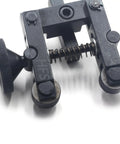 Adjustable Knurling Tool Holder With Six Wheels For Mini Lathes 0 To 2 Inch Capacity Built Tough Carbon Steel Frame With CR15 Knurl Wheels 0.8mm 1.2mm And 1.8mm No Fuss Setup And Reliable Performance close-up view of carbon steel frame with six CR15 knurl wheels.