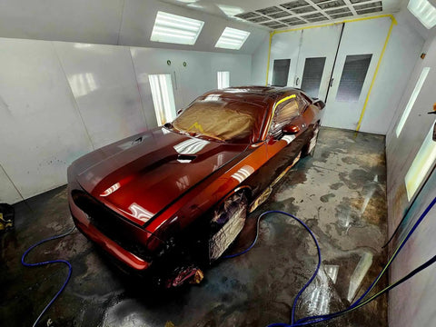 Molten Merlot Professional Car Paint Basecoat Full Gallon Volume ready to spray on car in automotive paint booth.