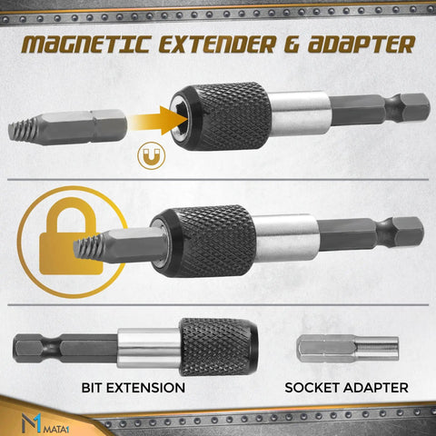 22 Piece Pro Grade Screw Extractor Set for Stripped and Damaged Screws with drill bits and magnetic bit extender