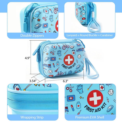 Kid Friendly First Aid Kit 160-Piece Water-Resistant Hard Shell Emergency Set for Travel, Home, School, Car, Camping and Hiking