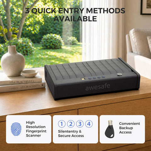 Biometric Gun Safe For Pistols With 3 Ways Quick Access Fingerprint Digital PIN And Key Portable Handgun Safe