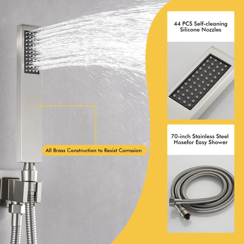 8 Inch Brushed Nickel Rain Shower System With Wall Mount Kit Featuring Rainfall Shower Head And Handheld Valve Included Air Pressure Boost