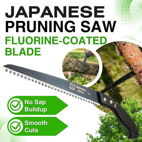 Japanese Pruning Saw With Fluorine Coated High Carbon Steel Blade 9.4 Inch Tooth Pitch 7.5 Millimeter Visible Cutting Branch