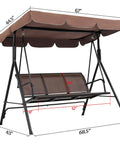 Three Seat Outdoor Porch Swing With Adjustable Canopy, Armrests And Included Stand, Cozy Breathable Fabric Patio Swing