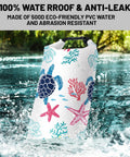 Ultra Dry Roll Top Waterproof Bag For Kayaking And Beach Adventures, Lightweight Floating Backpack with Sea Turtle Coral Starfish Pattern