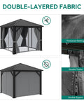 10x10 Foot Metal Hardtop Gazebo For Outdoor Patio Shelter With Sturdy Weather Resistant Frame Gray Galvanized Roof Curtains Netting