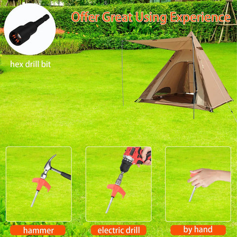 10 Pack 8 Inch Heavy Duty Screw In Tent Stakes Drill In Non Rust Ground Anchor Pegs Metal Tent Accessories for camping garden hiking orange
