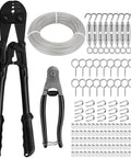 One Eighth Inch Vinyl Coated Stainless Steel Cable Rope Kit With Crimping Tool And Cutter Includes Ten M4 Turnbuckles Twenty M3 Thimbles Twenty M4 Hooks And Two Hundred Feet Of Cable For Do It Yourself Hanging Lights Or Clothes