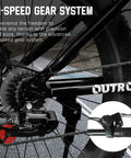Close-up of 21-speed gear system on 26 Inch Fat Tire Mountain Bike With 21 Speed Drivetrain, Dual Disc Brakes, Front Suspension Fork