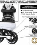 Adjustable Inline Skates For Teens And Adults With Light Up Wheels No Batteries Needed showing reinforced frame and bearings.