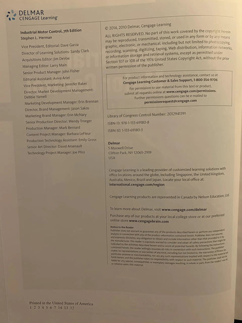 Industrial Motor Control 7e Essentials for Electricians: Gear Up With Relay Circuits, PLCs, and Solid State Devices Through Real World Motor Control Practice And Hands On Wiring For Electrician Training. copyright page