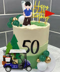 Badass Golf Cake Toppers With Golf Cart And Clay Figurine Dope Golfer Birthday Party Supplies, 50th birthday cake with golfer figurine.