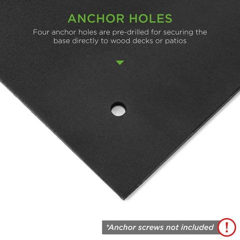 Close-up of anchor hole on Beefy 38.5 Pound Steel Umbrella Base Square Weighted Patio Stand For Outdoor Backyard Market Umbrellas Sun Shade.