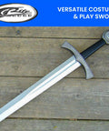 28 Inch Latex Excalibur LARP Sword With Black And Silver Finish displayed on wooden floor