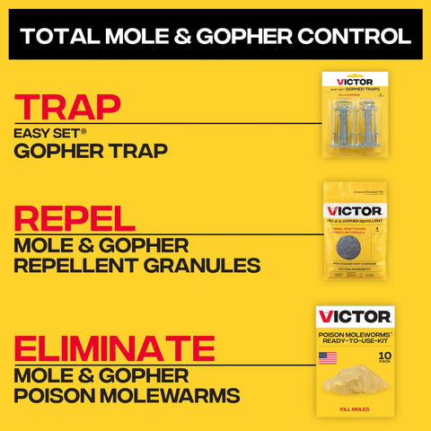 Total mole and gopher control products including Poison Moleworms Kit For Outdoors With 10 Realistic Moleworms And 5 Tunnel Locator Flags