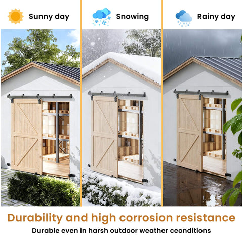Outdoor Ready 12 Foot Exterior Sliding Barn Door Hardware Kit Box Rail Track For Outdoor Use Beefy Built To Last Heavy Duty Wall Mount System Supports Up To 450 Pounds Fits Double 36 Inch Doors Galvanized Coated showcases durability in various weather conditions.