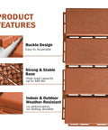 Product features of interlocking plastic deck tiles for outdoor spaces 36 pieces 12x12 inch brown waterproof all weather patio tiles.