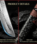 Japanese Tanto Knife With Damascus Steel Fixed Blade For Bushcraft And Survival, Rugged Outdoor Hunting Knife With Wooden Sheath