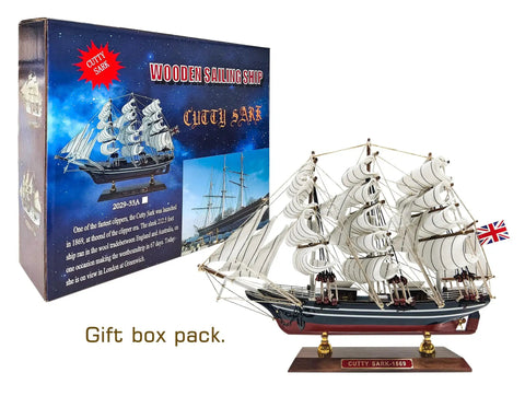 Cutty Sark 1/195 Scale Wooden Model Ship with gift box, fully assembled clipper boat replica for home decor, handcrafted basswood hull.