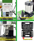 Techtongda 8x33 Inch Metal Milling Machine With 2HP Brushless Motor For 110V Power Featuring Precision 3-Axis Digital Readout System And Grating Ruler For Super Accurate Real-Time Position Monitoring In Any Workshop Environment Today showing digital control panel, 2HP brushless motor, adjustable speed feature, and complete tool set.