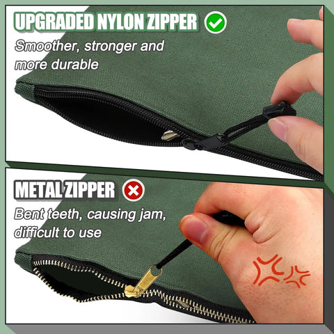 Durable Canvas Tool Bags 4 Pack 11.2 By 7 Inch Heavy Duty Zipper Pouches comparison of nylon and metal zippers
