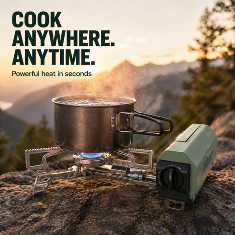 Portable Butane Gas Stove For Camping And Outdoor Cooking Lightweight Compact Single Burner With Durable Carrying Bag in use
