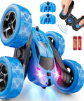 Remote Control Car For Kids Ages Six To Twelve 4WD Stunt RC Car With LED Lights And 360 Degree Flips shown with controller and battery