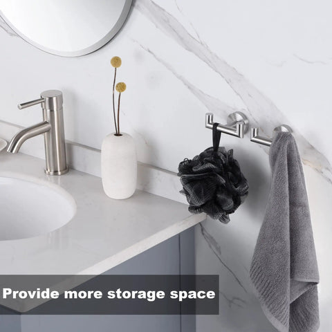 Built To Last Heavy Duty Towel Hooks For Bathrooms And Kitchens Brushed Nickel SUS304 Stainless Steel on white wall