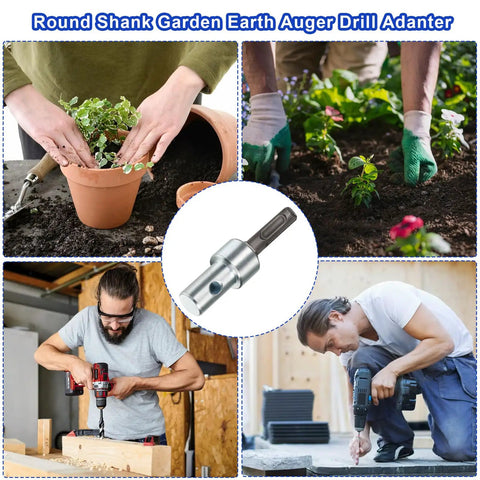 Heavy Duty 3/4 Inch Garden Earth Auger Drill Adapter used in planting, drilling, garden work with 2 Slot Shank visible.