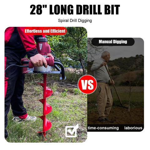 Beast Mode 1500W Electric Post Hole Digger With 6 Inch Auger Bit for Fence Posts Decks Tree Planting Landscaping Red