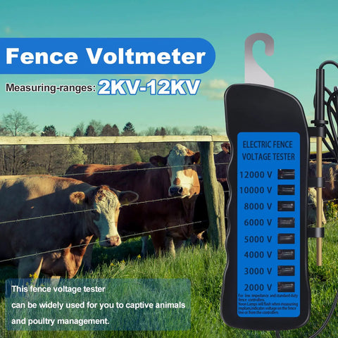 Pro Grade High Voltage Fence Tester For Farms, 12 KV Max, Portable Fault Finder With 8 Neon Indicator Lights, Electric Fence Testing Tool For Energizers, Grounds And Fence Components, Quick Readouts For Safe Accurate Fence Status on cattle fence