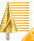 ROGAPER gold-colored spiral-groove step drill bit, 12-step HSS, 1/4 in to 2-3/8 in