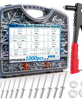 All In One Pop Rivet Kit With 1001 Pieces Rivets And Stainless Washers In Portable Toolbox For Metal Auto Furniture And Instrument Repairs Smseace Ideal For Diy Projects, kit with rivets, washers, and tool