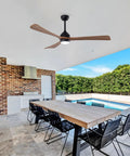 Neojoyoenix 62" 3PCS Solid Wood Blades Ceiling Fan with Lights Remote Control, used in a modern outdoor patio setting.