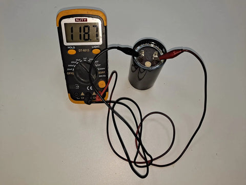 Multimeter measuring Motor Start Capacitor 105-126 MFD 250V for Franklin Control Box 2823 Series Well Pump Systems
