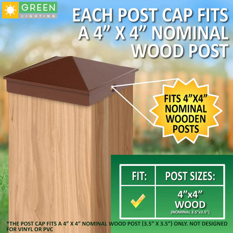 Brown 8 Pack 4x4 Aluminum Pyramid Post Cap Covers Fits True 3.5 x 3.5 Wood Posts Outdoor Weatherproof Maintenance Free