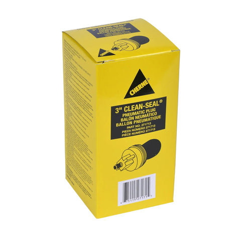 Yellow box of Cherne Clean Seal Plug 3 Inch for DIY Plumbing Tests showing product details and branding.