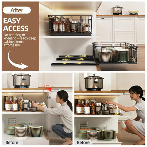 Kick Pantry Chaos To The Curb With This 2 Pack Expandable Pull Out Cabinet Organizer Built For Deep Drawers featuring organized jars.