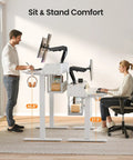 Ergonomic Electric Standing Desk 55 By 28 Inch Adjustable Sit Stand Workstation with Built In Bookshelf and Monitor Riser featuring Cool LED Light Strip.