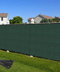 Privacy Fence Screen 6 Foot By 20 Foot Dope Windscreen Mesh for outdoor garden, chain link fence, green poly fabric with brass grommets.