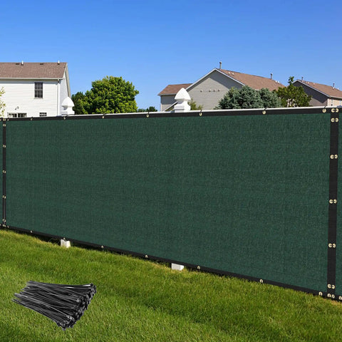 Privacy Fence Screen 6 Foot By 20 Foot Dope Windscreen Mesh for outdoor garden, chain link fence, green poly fabric with brass grommets.