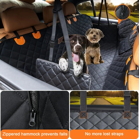 Heavy Duty Waterproof Dog Car Seat Cover Hammock With Side Flaps For Easy Entry featuring two dogs, non-slip backseat protector