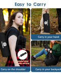 Lightweight Portable Folding Camping Chair With 360 Degree Rotation, 8 Second Quick Setup shown in carry options: shoulder, hand, backpack.
