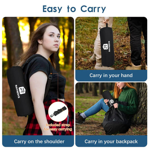 Lightweight Portable Folding Camping Chair With 360 Degree Rotation, 8 Second Quick Setup shown in carry options: shoulder, hand, backpack.