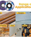 10 Pack 4 Inch Angle Grinder Stripping Wheel Set for Paint and Rust Removal with 5/8 Inch Arbor, applications on various materials.