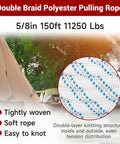 Close-up of Five Eighth Inch 150 Feet Double Braid Polyester Bull Rope showcasing tightly woven and soft texture used for towing.