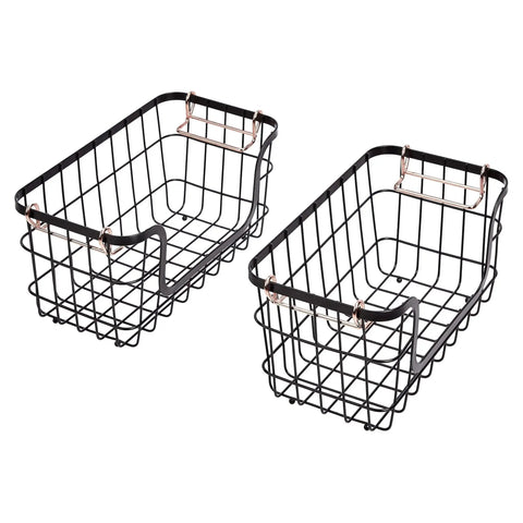 Real Deal Stackable Metal Wire Storage Baskets With Rose Gold Handles Keep Your Whole Place Sparkling Stands Rock Solid On Countertops And Pantry Cabinets Set Of Two Black