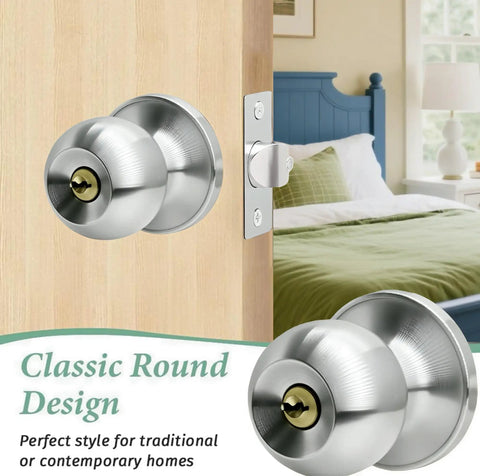 10 Pack Satin Nickel Ball Door Knobs With Lock And Keys Keyed Entry ANSI Grade 3 Security Anti Bump 5 Pin Brass Cylinder